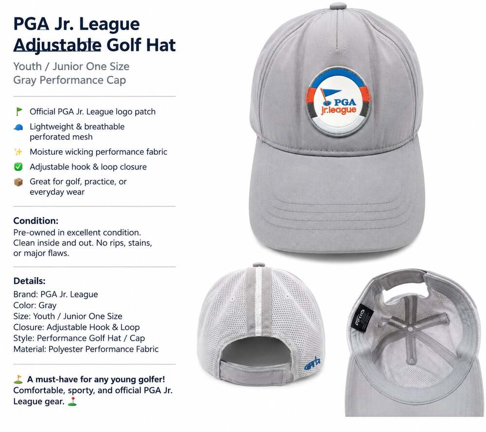 PGA Jr. League Youth Adjustable Performance Golf Hat Gray
